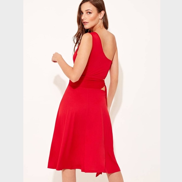 Waist Cut Out Tie Knots One Shoulder Midi Dress - Picture 3 of 5